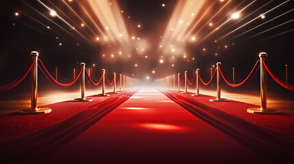 Red carpet staircase with smoke and spotlights, holiday awards ceremony event