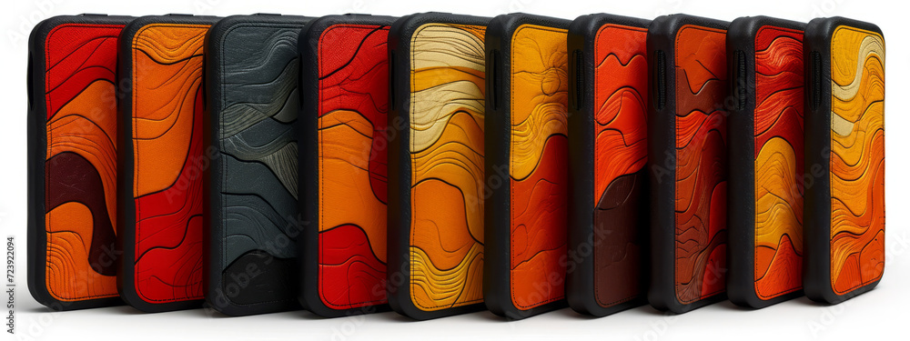 Poster vibrant array: a kaleidoscope of multicolored cases embellishing the scene