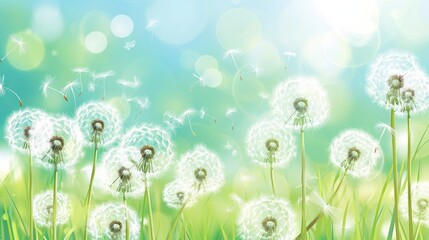 Vector of spring background with white dandelions.  