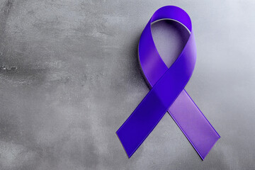 Symbol of purple awareness ribbon, light grey background, space for text - obrazy, fototapety, plakaty