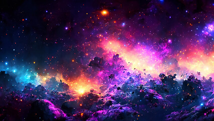 Vivid Galactic Nebula with Colorful Starburst