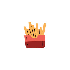 French fries fry potato pack box, vector unhealthy fat fast food icon isolated, Eating disorder concept, snack stick