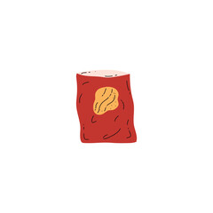 Potato chips in open plastic bag packaging vector flat illustration, unhealthy fat fast food, eating disorder concept