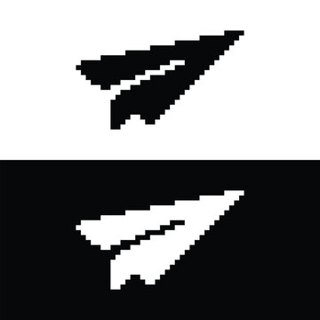  paper plane icon 8 bit, pixel art airplane icon  for game  logo. 