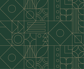 Art deco geometrical seamless vintage pattern drawing in green palette. - 723925654