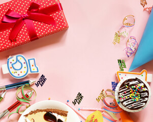 festive background for birthday candles and gifts