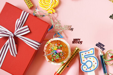 festive background for birthday candles and gifts