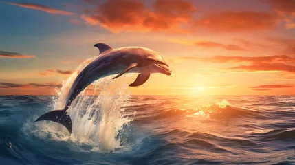 Fotobehang A dolphin jumping out of the water © Ziyan Yang