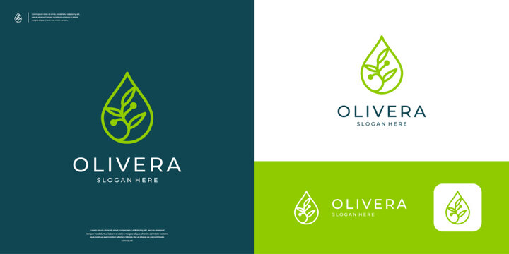 Abstract droplet with olive branch logo design