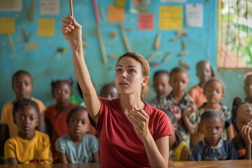 A young teacher to teach children in the classroom