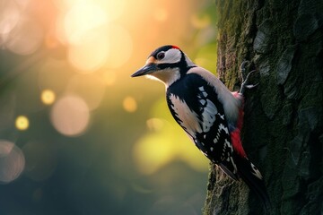 Great spotted woodpecker on tree trunk