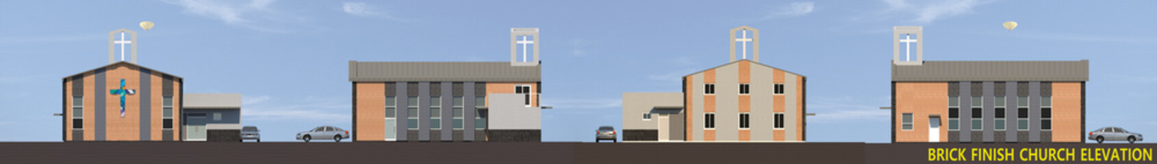 2d illustration elevation of a brick church in the country
