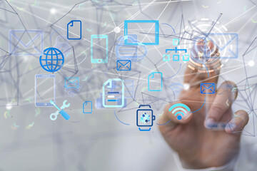 conference Digital Network and data concept 3d - neural network exposure digital