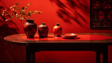 Rolgordijnen a red table with some chinese decoration © Ziyan Yang