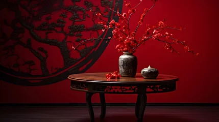 Fotobehang a red table with some chinese decoration © Ziyan Yang