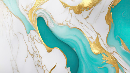 Majestic White Teal and golden gilded marble background