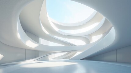 abstract white architecture interior for design, modern and contemporary indoor and outdoor curved wall on a sunny day - obrazy, fototapety, plakaty