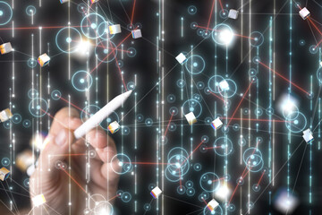 Neural network 3D illustration. Big data and cybersecurity