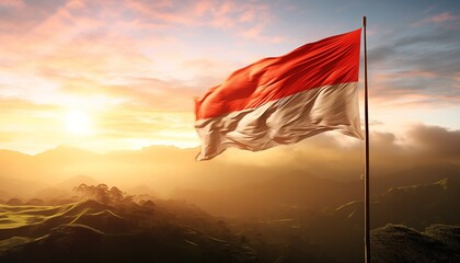  Indonesia flag fluttering in the top  - obrazy, fototapety, plakaty