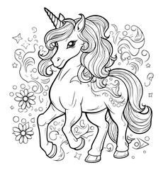  Cute unicorn illustration coloring page - coloring book for kids