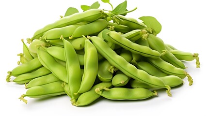 A heap of fresh harvested Vicia faba, also known as broad bean, fava bean, or faba bean isolated. - obrazy, fototapety, plakaty
