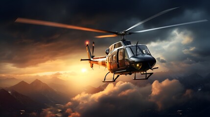 A helicopter flying in the sky - obrazy, fototapety, plakaty