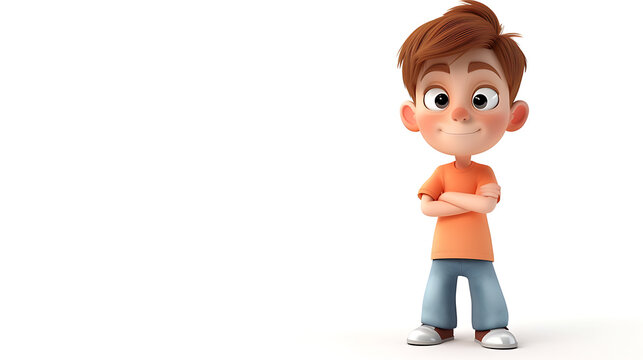 A captivating 3D rendered cartoon character of a charming and adorable little boy, rendered with intricate detail and vibrant colors. With his innocent smile and wide-eyed curiosity, this cu