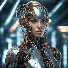Futuristic Technology: Empowered Woman in Advanced Gear - Sci-Fi Superhero in High-Tech Suit