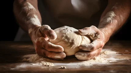 Foto op Canvas Bakers hands kneading dough for artisan bread © Ziyan Yang