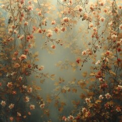 Withered peach blossoms in the fog