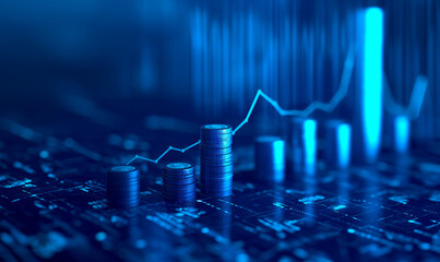 economy coin with money business graph finance chart diagram background.