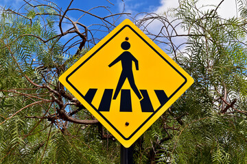Street sign indicating pedestrian crossing in Ribeirao Preto, Sao Paulo, Brazil