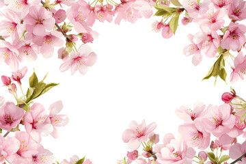 Pink color framework for photo or congratulation with paper sakura blossom. 8 march, Easter, Mother's day, anniversary