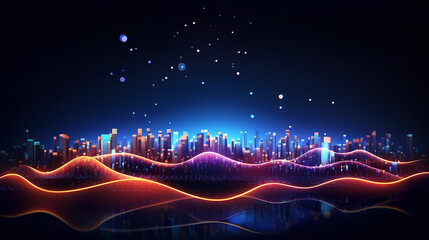 Digital technology blue rhythm wavy lines abstract graphic poster web page ppt background