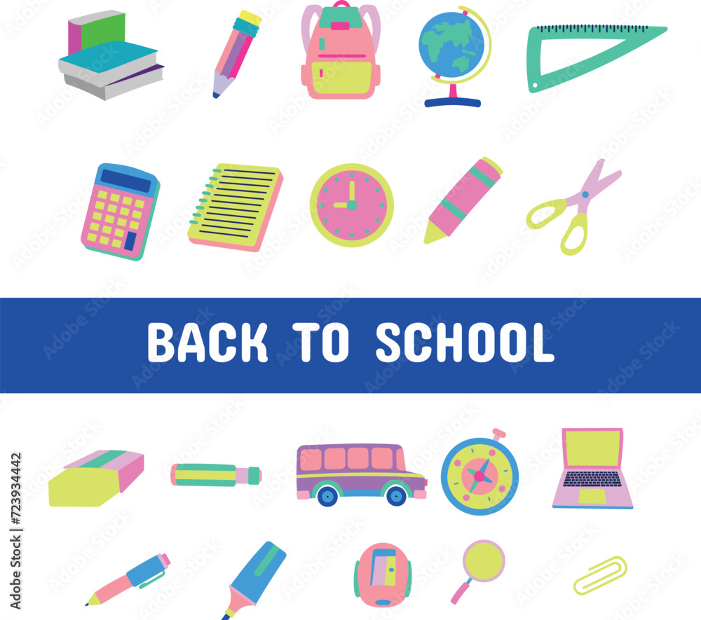 Poster Back to School Flat Colorful Icon Sticker Pack