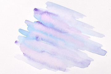 Abstract purple background. Watercolor blots, lines, dots and brush strokes on white paper, print pattern for postcard or clothing