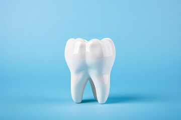 Modern dentistry. pristine snow white molar on clear blue background
