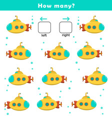 Obraz premium Left and right position worksheet. Educational worksheet for preschool kids. Educational game to learn left and right. 