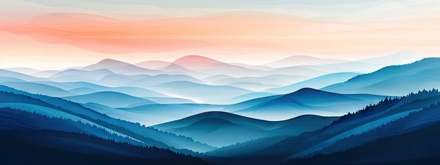 Foto auf Leinwand boho style poster landscape blue tones simple abstract, simetrical beauty   © Sem