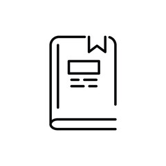 black thin line abstract book icon for education. simple lineart trend stroke art knowledge logotype graphic web design element isolated on white. concept of brochure with rules or guidebook sign