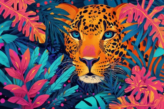 jungle print with guepard, design for fabric. Generative AI