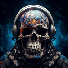 skull inside astronaut helmet , generated by AI