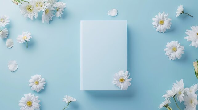 mock up of a wedding invitation card, sky blue color, floral design 
