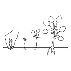 Continuous single line art of tree plant growth process illustration outline vector art.
