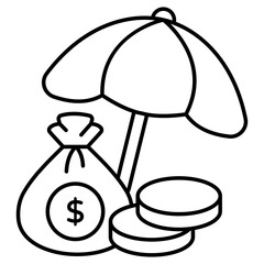 Money with umbrella, icon of financial insurance