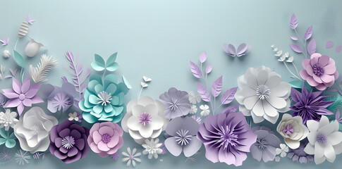 Paper shaped flower bouquet top view isolated on pastel background. Spring card woman's day, 8 march, Easter, mother's day, birthday card, anniversary