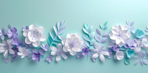 Paper shaped flower bouquet top view isolated on pastel background. Spring card woman's day, 8 march, Easter, mother's day, birthday card, anniversary