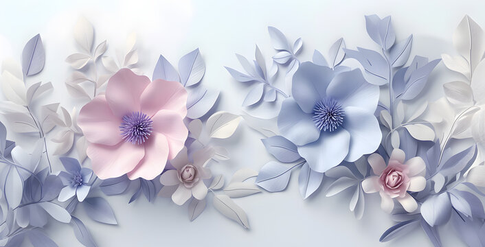 Paper shaped flower bouquet top view isolated on pastel background. Spring card woman's day, 8 march, Easter, mother's day, birthday card, anniversary