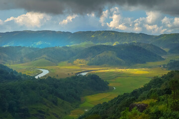 Sunset over Markham Valley in Eastern West Khasi Hills Meghalaya