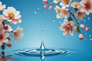water and flower background, created by ai generated